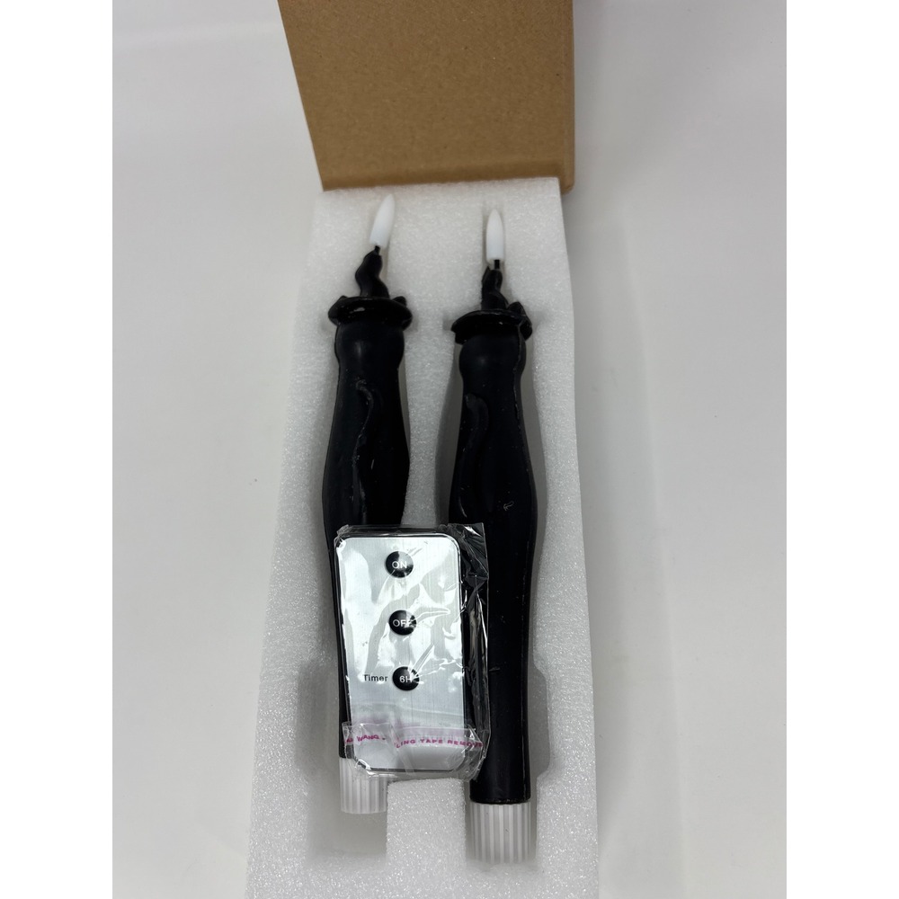 WDS Wondrous Black Cat LED Wax Flameless Taper Candles Set of 2 with Remote